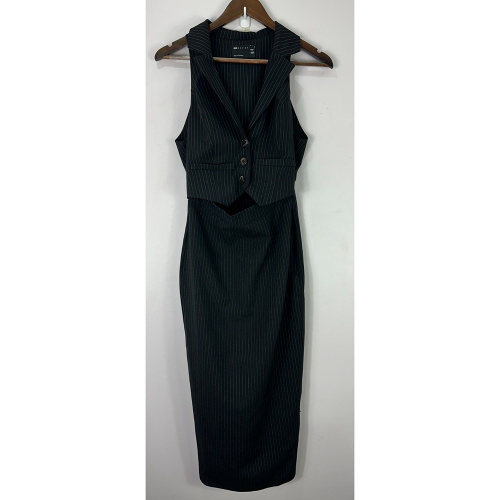 ASOS Black Pinstripe Midi Dress with Matching Vest Separates